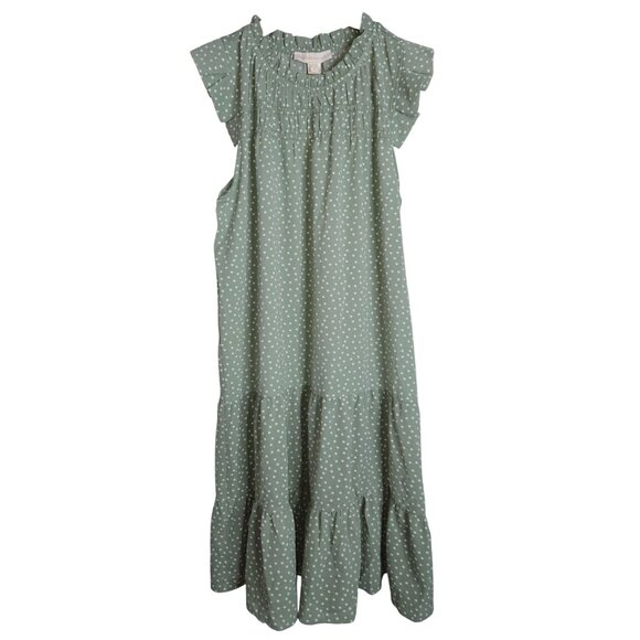 Monteau Green Polk A Dot Babydoll Dress Women Size Small - Picture 1 of 6